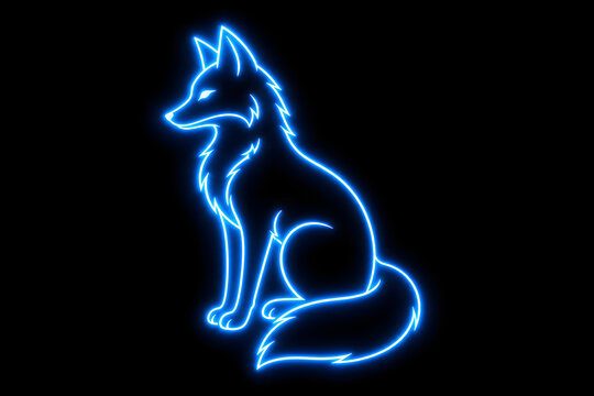 Glowing neon blue fox silhouette outline isolated on a solid black background for modern graphic design projects