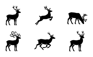Fototapeta premium 70 Deer Silhouettes Collection, Majestic Antlered Wildlife Vector Icons, Forest Animal Poses, Elegant Stag Graphics 100