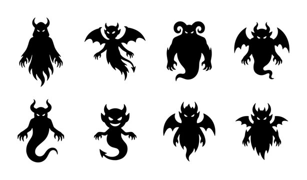 Spooky Halloween Monsters, Evil Demons, and Ghostly Figures Vector Set