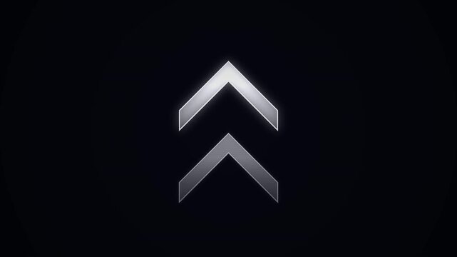 Dynamic swipe up. Silver metallic double chevron arrows pointing up on black
