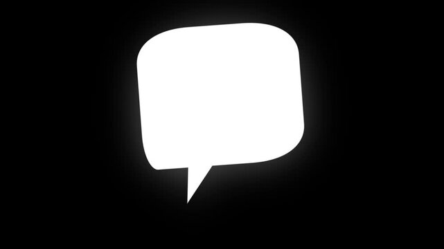 Dynamic text bubble. Glowing white speech bubble isolated on black background