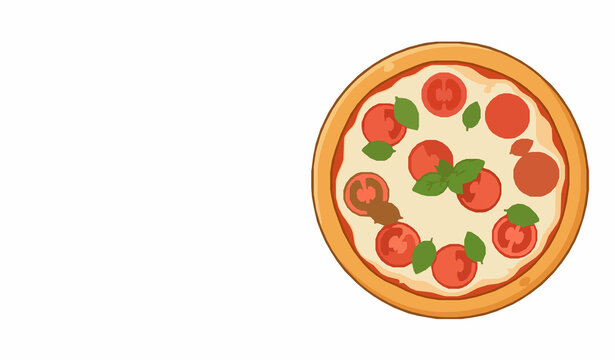 Margherita Pizza Top View with Tomato Mozzarella and Basil Vector Illustration
