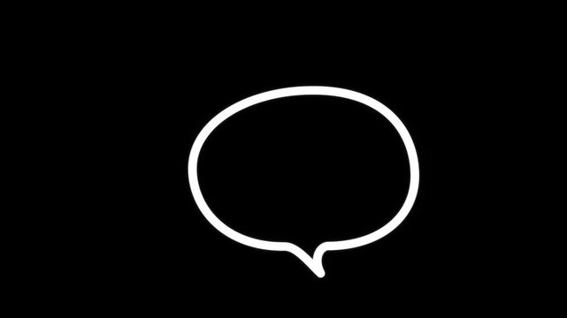 Dynamic text bubble. White neon speech bubble icon on black background