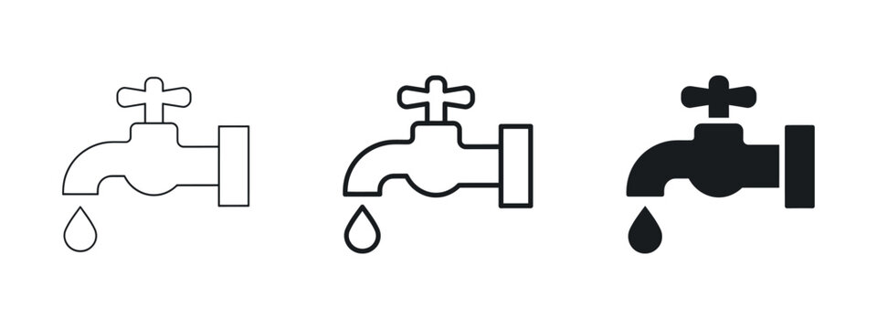 Water tap icons with dripping droplet line and solid styles