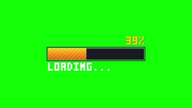 loading 8 bit retro. Retro 8-bit pixel art loading bar on green screen
