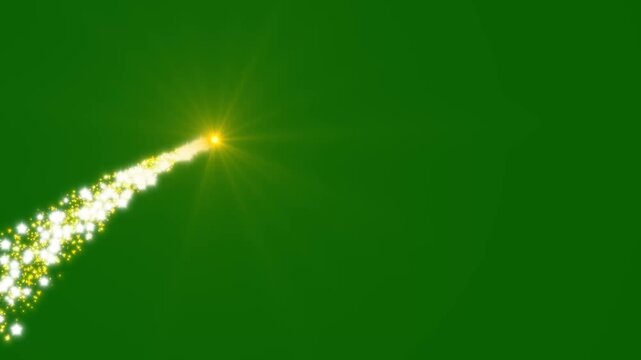 Magic light effect curve trail magic sparkling bokeh effects, golden glowing starlight glitter sparkle path white twinkling stars line, particles flare on green background. shining transition 4k.