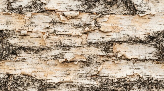Close up of peeling birch bark texture with natural patterns