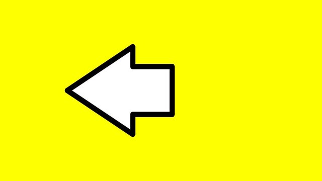 Animated left arrow icon moving on a yellow background. Swipe left gesture concept. 4K video clip animation.