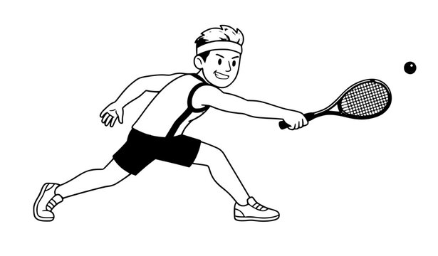 Cartoon Squash Player Making Powerful Forehand Shot Sports Vector Illustration