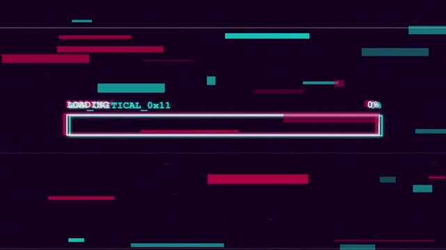 Digital glitch loading progress bar with percentage status display