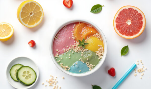 Smoothie bowl with fruit for healthy cafe menu and diet ads