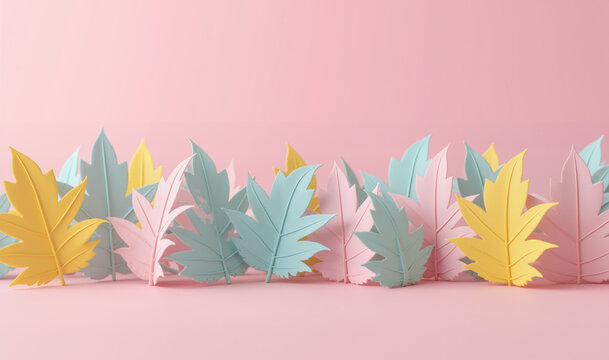 Paper autumn leaves border on pink for fall promo banners