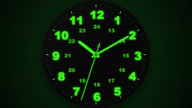 Luminous analog watch face showing current time with glowing markers that enable visibility during nighttime hours for people needing reliable measurement of passing seconds minutes and hourly