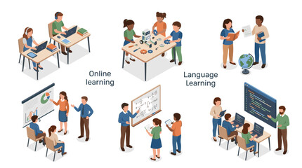 Fototapeta premium interactive educational activities including online learning language instruction and collaborative classroom engagement