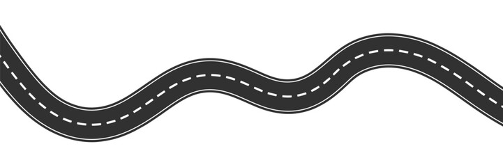 Fototapeta premium Winding road illustration showing a curved roadway from top view for navigation, route planning, transportation, maps, highways, and travel graphics