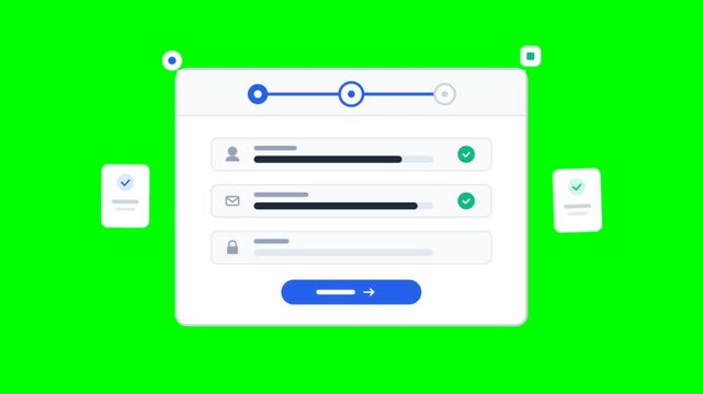 Interactive registration form animation with progress bar on green screen