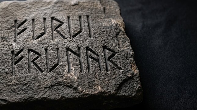 Ancient stone with carved runes on a dark background