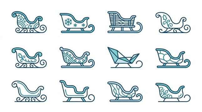 Collection of ornate sleigh illustrations in green and white.