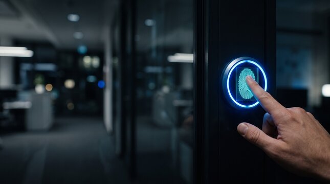 Hand pressing an illuminated power button on a server rack in dark