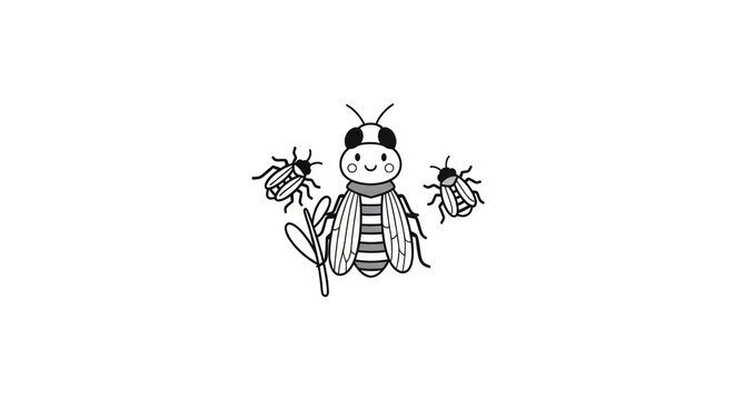 Happy cartoon bee with baby bees.
