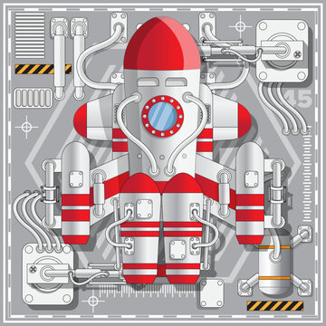 Spaceship repair. Futuristic scene. View from above. Vector illustration.