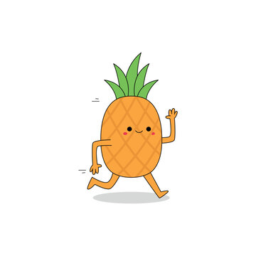 Cute pineapple cartoon character running doodle