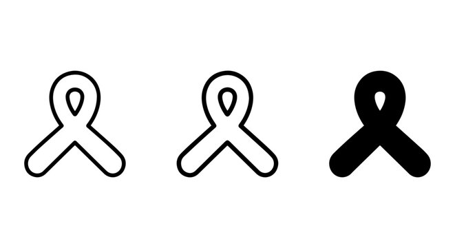 Awareness Ribbon Icons, Vector Set: Black, Outline, Filled Styles for Causes