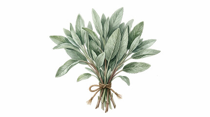 Fototapeta premium Fresh Green Sage Leaves Tied Together With Natural Twine For Culinary Use In Home Cooking And Gourmet Kitchen Recipes To Enhance The Flavor Profile Of Delicious Roasted Poultry Or Savory
