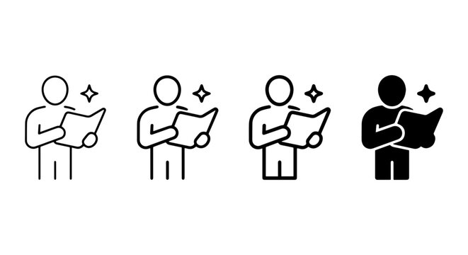 Reading Icons Set: Person Holding Book, Knowledge, Learning, Information, Study, Education, Vector Graphics