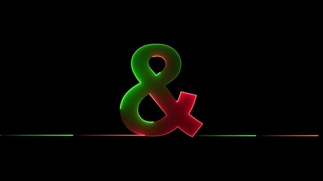 Illuminated Neon Ampersand Symbol with Red and Green Gradient Light on a Black Background with Horizontal Light Streaks.