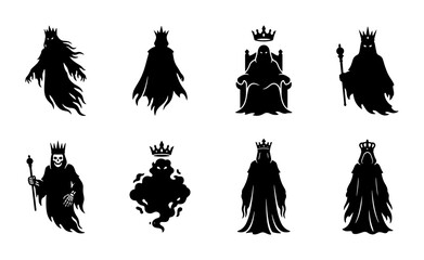 Fototapeta premium Royal Ghost Silhouettes, King and Queen Icons, Dark Fantasy Royalty Vector Set