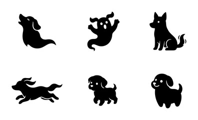 Fototapeta premium Dog Icons Set, Cute Puppy Silhouettes, Halloween Ghost Dog Vector Graphics, Animal Collection