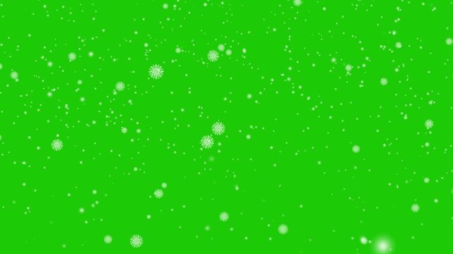 Heavy snow flakes falling overlay on green screen background. Snowfall overlay bokeh particle and winter glitter flying. Realistic winter storm weather warning. Winter christmas snow isolated screen.