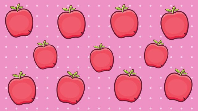 red apple animation background seamless repeating loop. Motion graphics loop of fresh fruits for healthy food and agriculture concepts.
