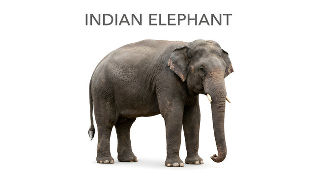 An Indian elephant standing proudly on a white background, showcasing its magnificent presence and gentle demeanor