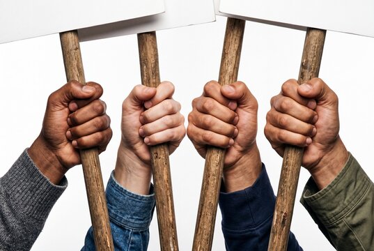 Diverse Hands Holding Blank Protest Signs for Social Activism and Demonstration