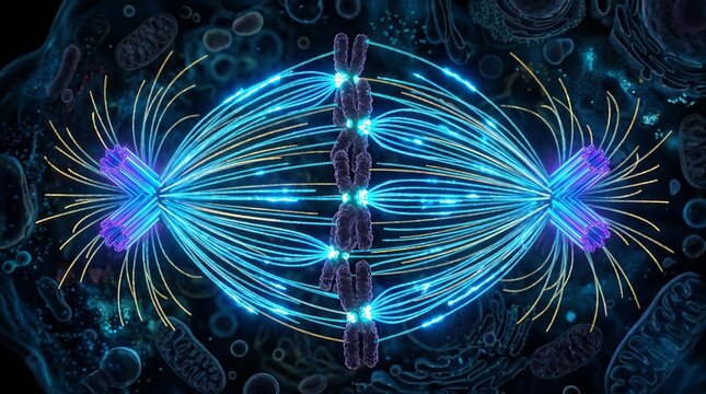 Cell Division Chromosomes Aligning on Mitotic Spindle
