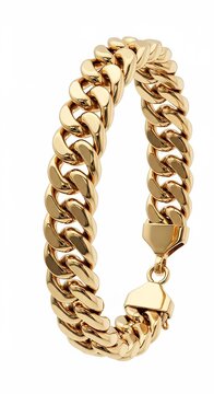 Luxury gold cuban link chain bracelet isolated on transparent background for jewelry
