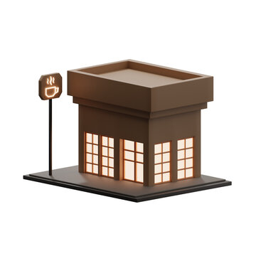 Coffee shop building 3d illustration