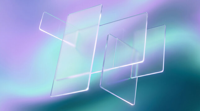 Floating translucent glass panels on gradient background