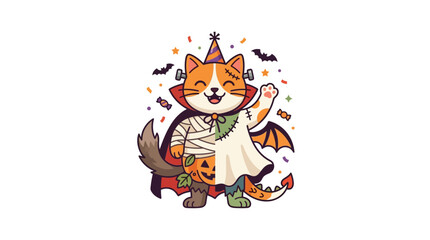 Fototapeta premium Cute Halloween Cat Monster Costume Party Celebration