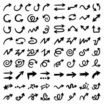 Hand drawn doodle arrows set collection, sketchy arrow symbols vector illustration