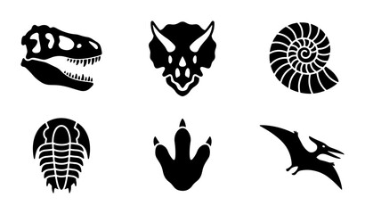 Dinosaur Icons Set, Prehistoric Fossil Symbols, Paleontology Vector Graphics, Ancient Creature Silhouettes © Sahil
