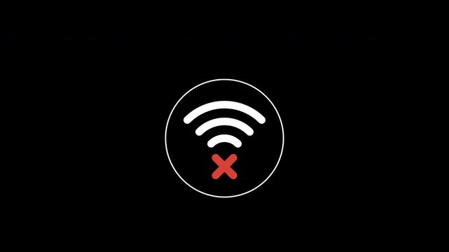 No wifi signal icon animation, disconnected internet symbol, internet problems and error with alpha channel