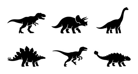 Dinosaur Silhouettes Collection: Tyrannosaurus Rex, Triceratops, Brontosaurus, Stegosaurus, Velociraptor, Ankylosaurus Icons © Sahil