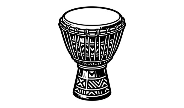 Traditional African djembe drum with geometric carved patterns and rope details vector