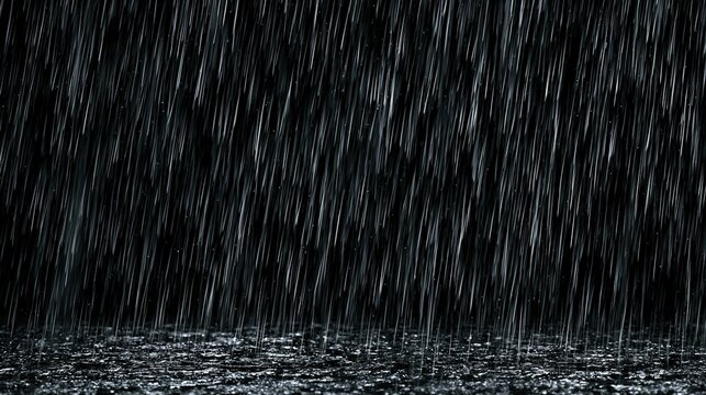 Heavy rain pouring onto wet ground at night