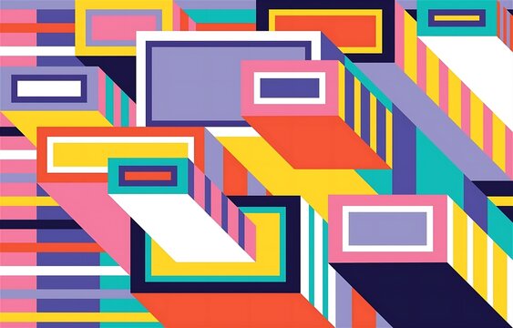 3D Abstract Geometric Retro Colorful Rectangles Pattern Background.