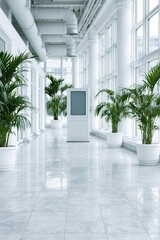 Naklejka premium Bright modern hallway with white marble floors and