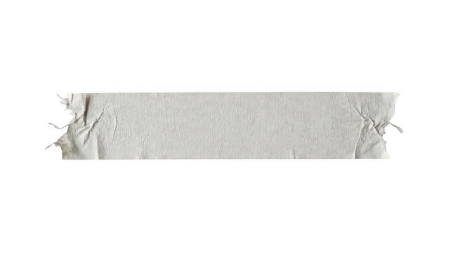 Single strip of white masking tape with torn edges isolated on transparent background
